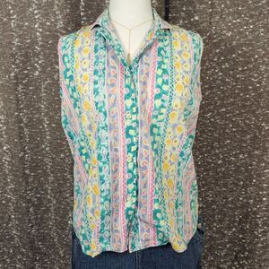 Vintage Bushwacker USA Striped Pastel Button Down‎ Tank Top Women's M
